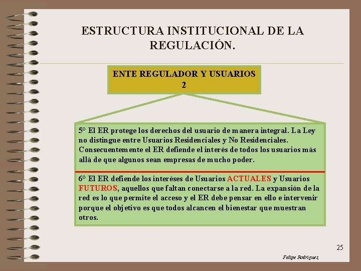 ESTRUCTURA INSTITUCIONAL DE LA REGULACIÓN. ENTE REGULADOR Y USUARIOS 2 5° El ER protege