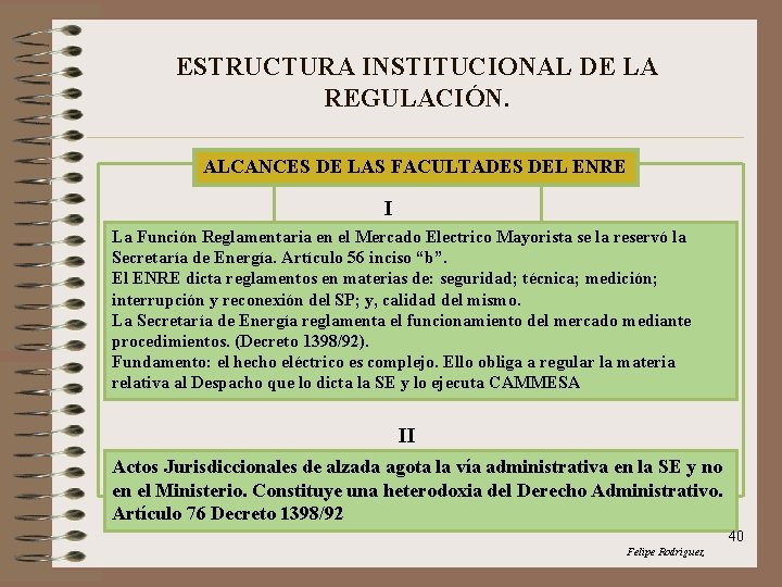 ESTRUCTURA INSTITUCIONAL DE LA REGULACIÓN. ALCANCES DE LAS FACULTADES DEL ENRE I La Función