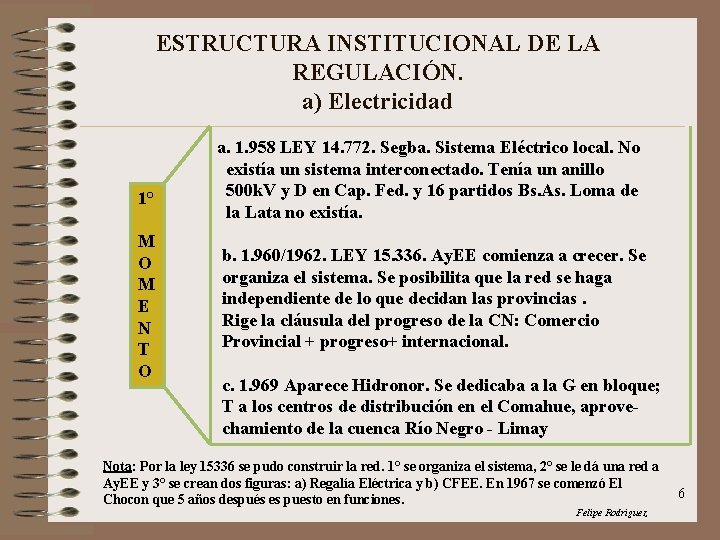 ESTRUCTURA INSTITUCIONAL DE LA REGULACIÓN. a) Electricidad 1° M O M E N T