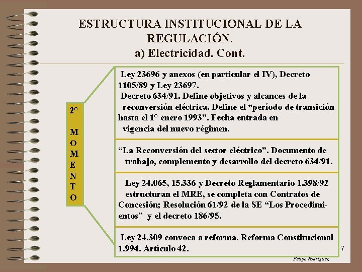 ESTRUCTURA INSTITUCIONAL DE LA REGULACIÓN. a) Electricidad. Cont. 2° M O M E N