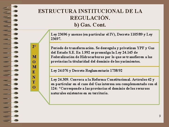 ESTRUCTURA INSTITUCIONAL DE LA REGULACIÓN. b) Gas. Cont. Ley 23696 y anexos (en particular
