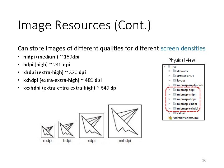 Image Resources (Cont. ) Can store images of different qualities for different screen densities Image Resources (Cont. ) Can store images of different qualities for different screen densities