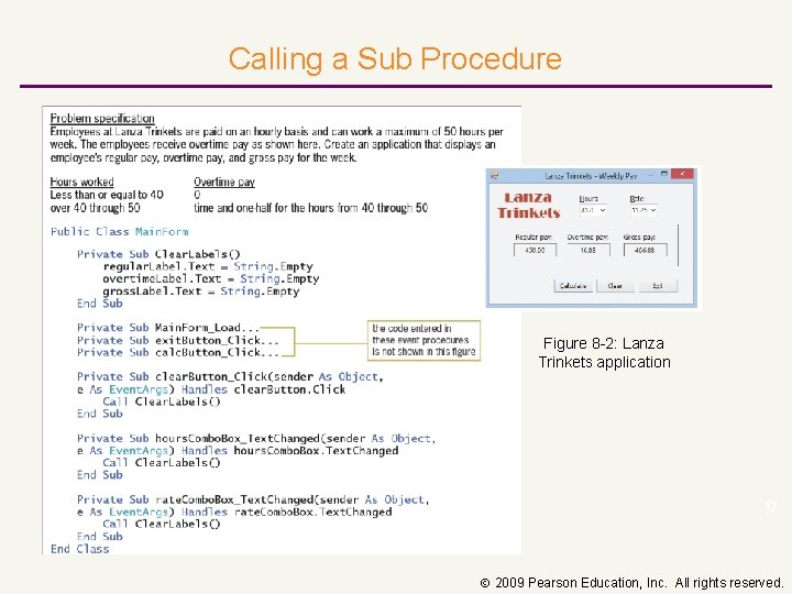 Calling a Sub Procedure Figure 8 -2: Lanza Trinkets application 9 2009 Pearson Education,
