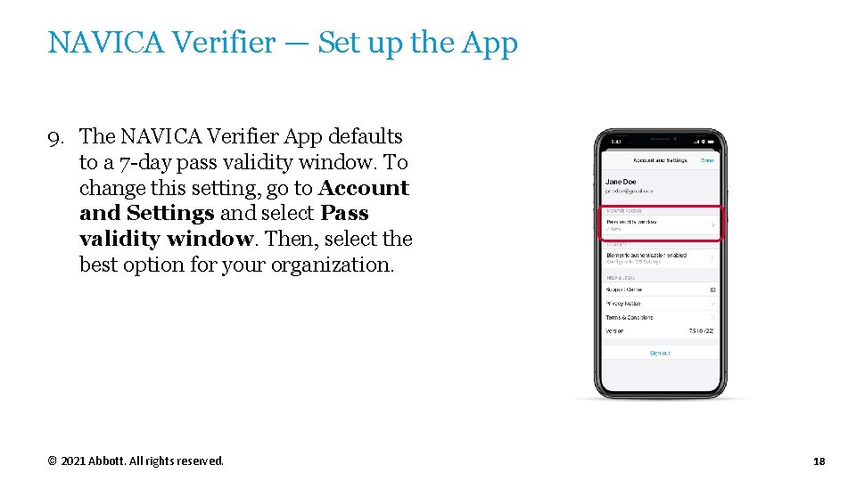 NAVICA Verifier — Set up the App 9. The NAVICA Verifier App defaults to NAVICA Verifier — Set up the App 9. The NAVICA Verifier App defaults to