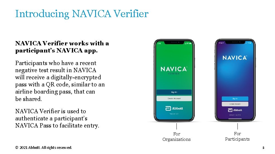 Introducing NAVICA Verifier works with a participant’s NAVICA app. Participants who have a recent Introducing NAVICA Verifier works with a participant’s NAVICA app. Participants who have a recent