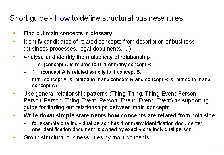Short guide - How to define structural business rules • • • Find out