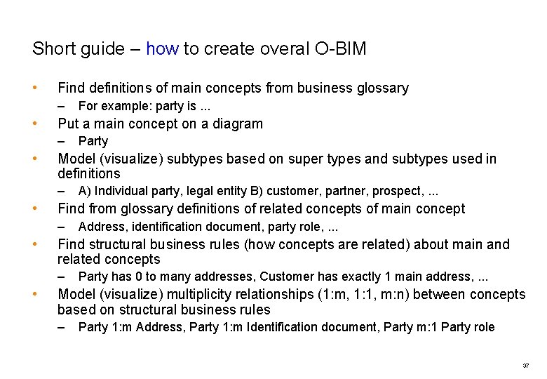 Short guide – how to create overal O-BIM • Find definitions of main concepts