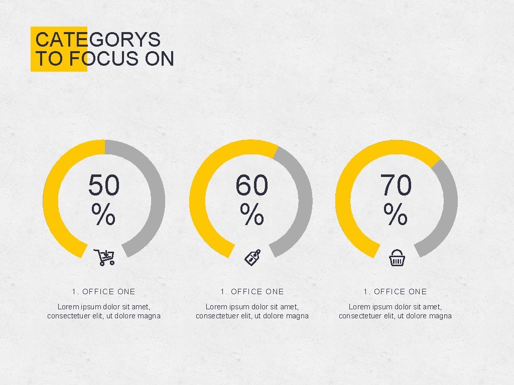 CATEGORYS TO FOCUS ON 50 % 60 % 70 % 1. OFFICE ONE Lorem