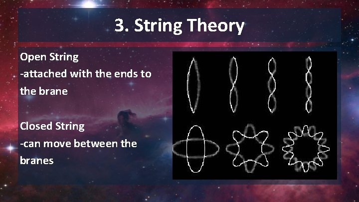 3. String Theory Open String -attached with the ends to the brane Closed String