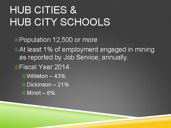 HUB CITIES & HUB CITY SCHOOLS Population 12, 500 or more At least 1%