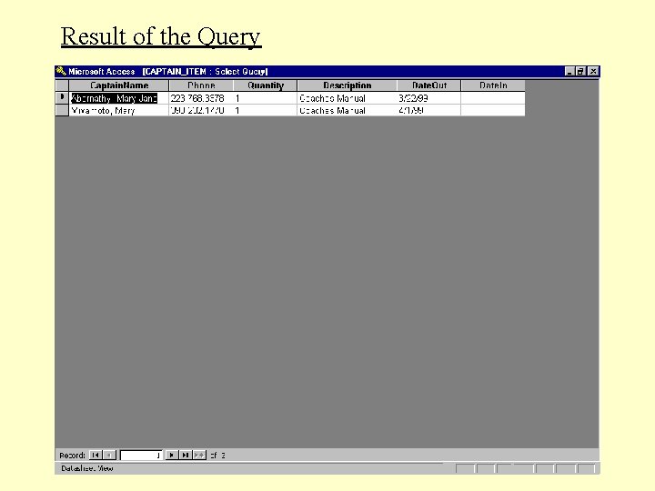Result of the Query Result of the Query