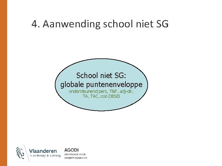 4. Aanwending school niet SG School niet SG: globale puntenenveloppe ondersteunend pers, T&F, adj-dir,