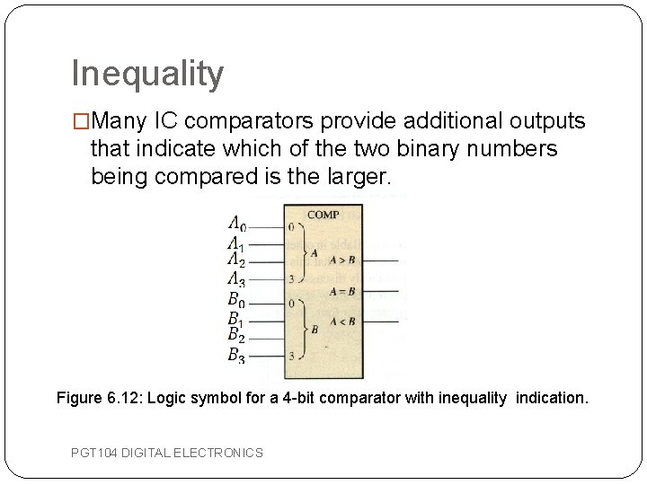 Inequality �Many IC comparators provide additional outputs that indicate which of the two binary Inequality �Many IC comparators provide additional outputs that indicate which of the two binary