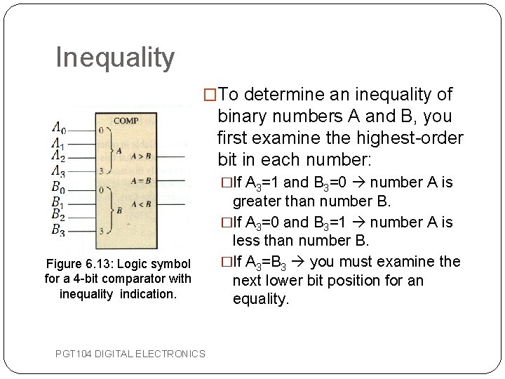 Inequality �To determine an inequality of binary numbers A and B, you first examine Inequality �To determine an inequality of binary numbers A and B, you first examine