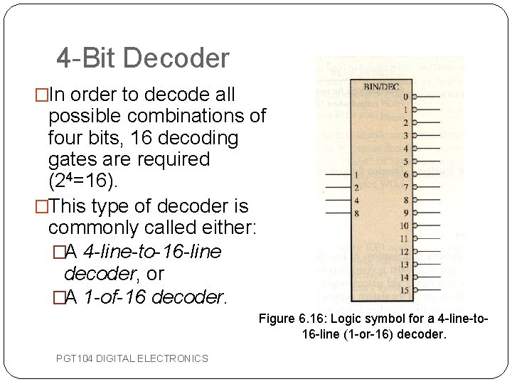 4 -Bit Decoder �In order to decode all possible combinations of four bits, 16