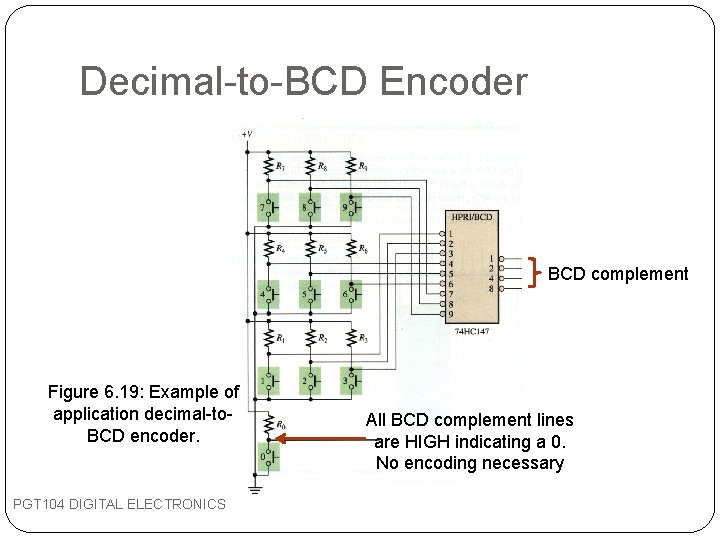 Decimal-to-BCD Encoder BCD complement Figure 6. 19: Example of application decimal-to. BCD encoder. PGT Decimal-to-BCD Encoder BCD complement Figure 6. 19: Example of application decimal-to. BCD encoder. PGT