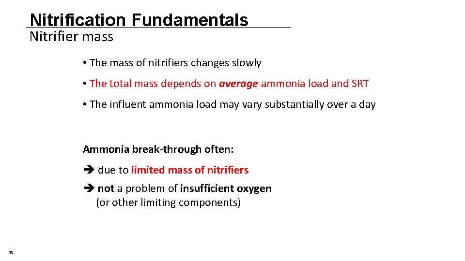 Nitrification Fundamentals Nitrifier mass • The mass of nitrifiers changes slowly • The total Nitrification Fundamentals Nitrifier mass • The mass of nitrifiers changes slowly • The total