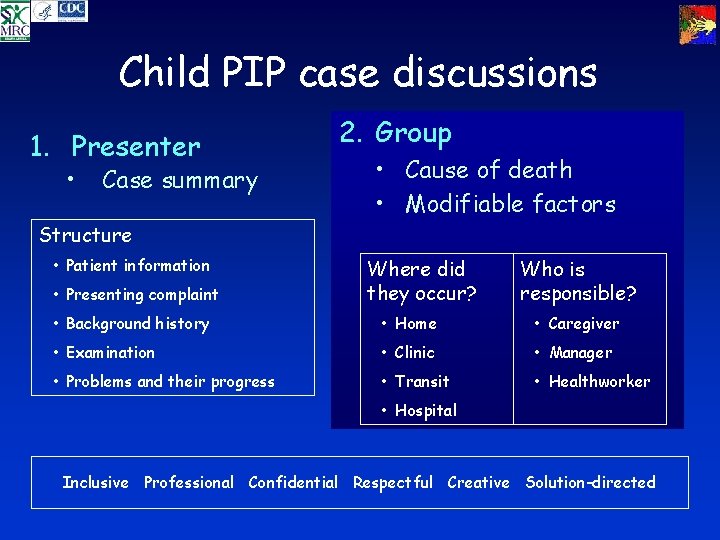 Child PIP case discussions 1. Presenter • Case summary 2. Group • Cause of