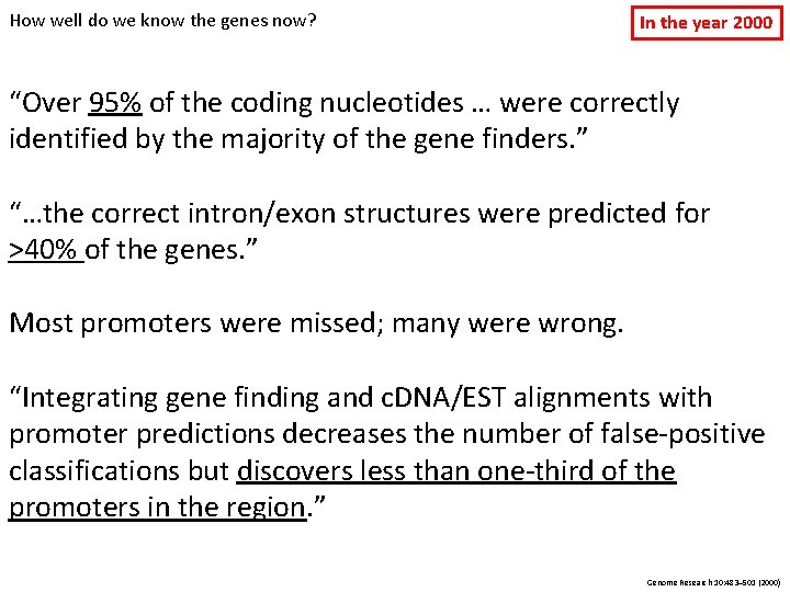 How well do we know the genes now? In the year 2000 “Over 95%