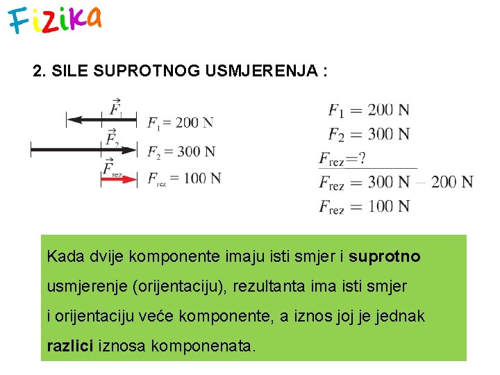 2. SILE SUPROTNOG USMJERENJA : Kada dvije komponente imaju isti smjer i suprotno usmjerenje