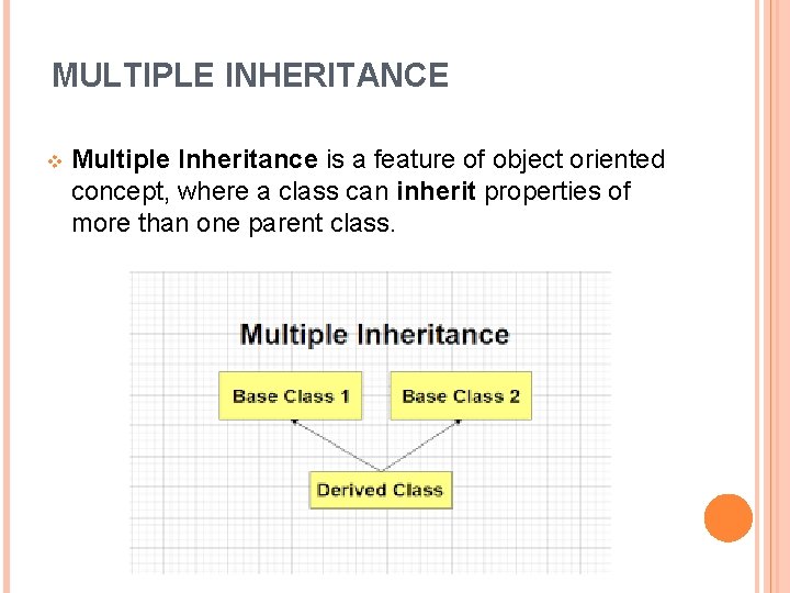 MULTIPLE INHERITANCE v Multiple Inheritance is a feature of object oriented concept, where a