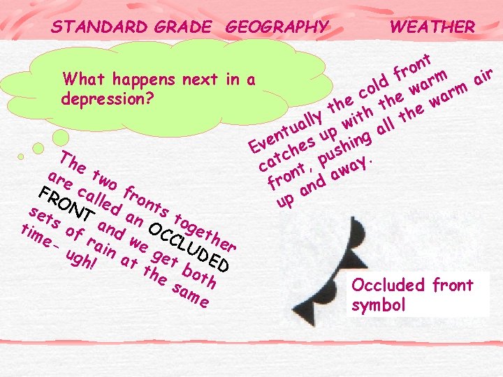 STANDARD GRADE GEOGRAPHY WEATHER t n o r f ir m What happens next