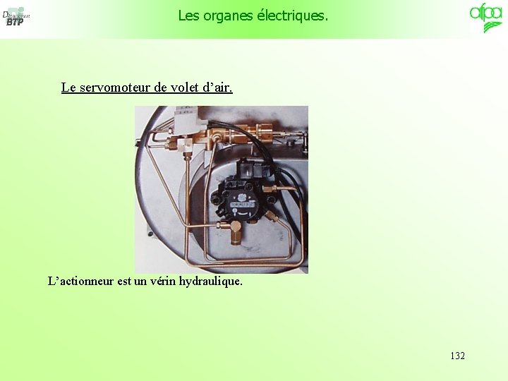 Les organes électriques. Le servomoteur de volet d’air. L’actionneur est un vérin hydraulique. 132