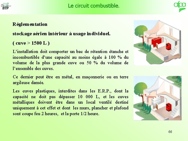 Le circuit combustible. Réglementation stockage aérien intérieur à usage individuel. ( cuve > 1500