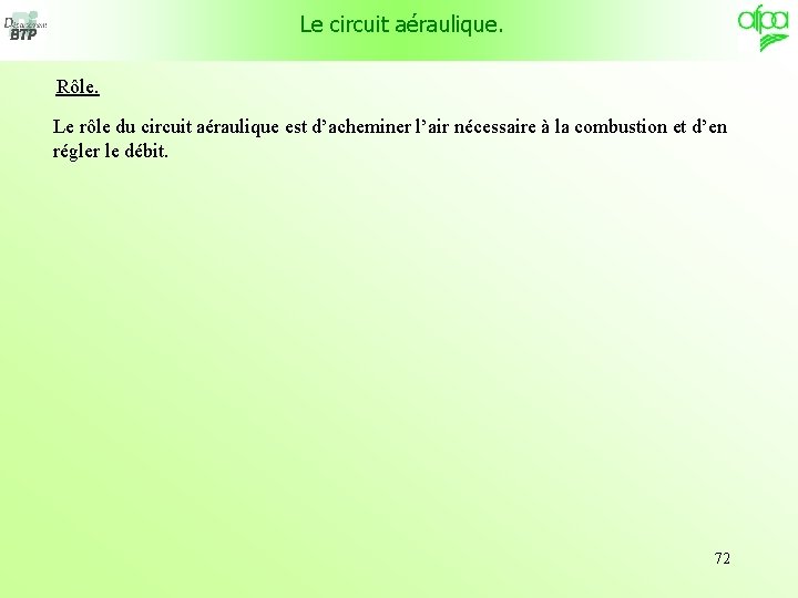 Le circuit aéraulique. Rôle. Le rôle du circuit aéraulique est d’acheminer l’air nécessaire à