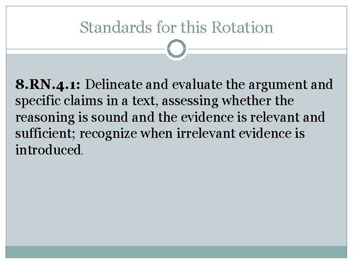 Standards for this Rotation 8. RN. 4. 1: Delineate and evaluate the argument and