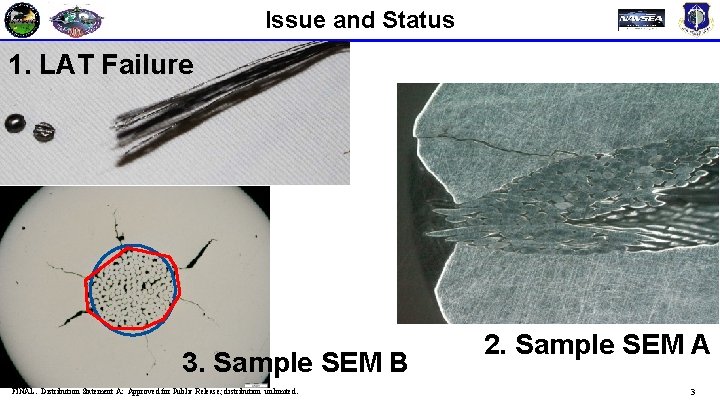 Issue and Status 1. LAT Failure 3. Sample SEM B FINAL. Distribution Statement A:
