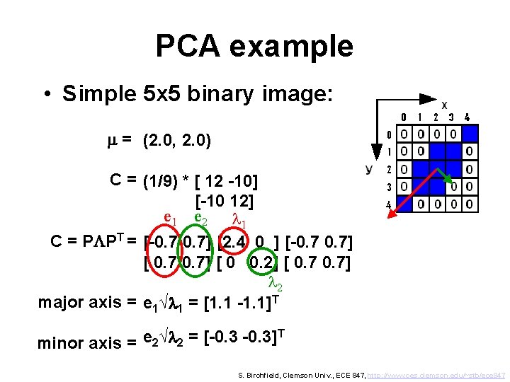 PCA example • Simple 5 x 5 binary image: m = (2. 0, 2.