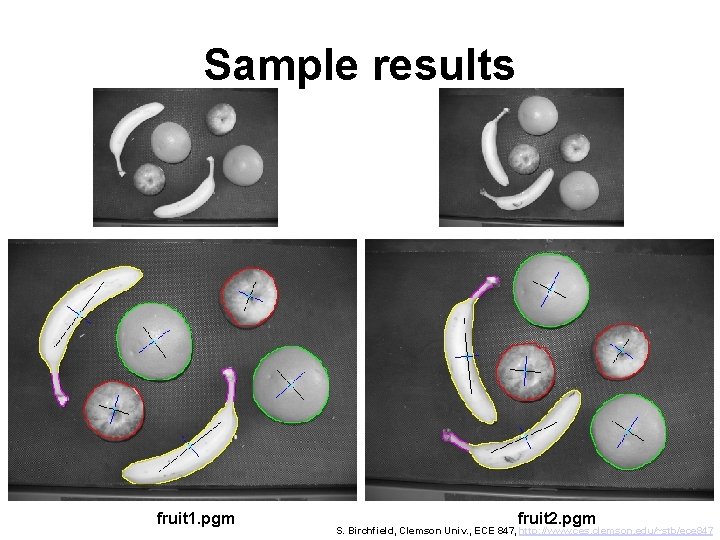 Sample results fruit 1. pgm fruit 2. pgm S. Birchfield, Clemson Univ. , ECE