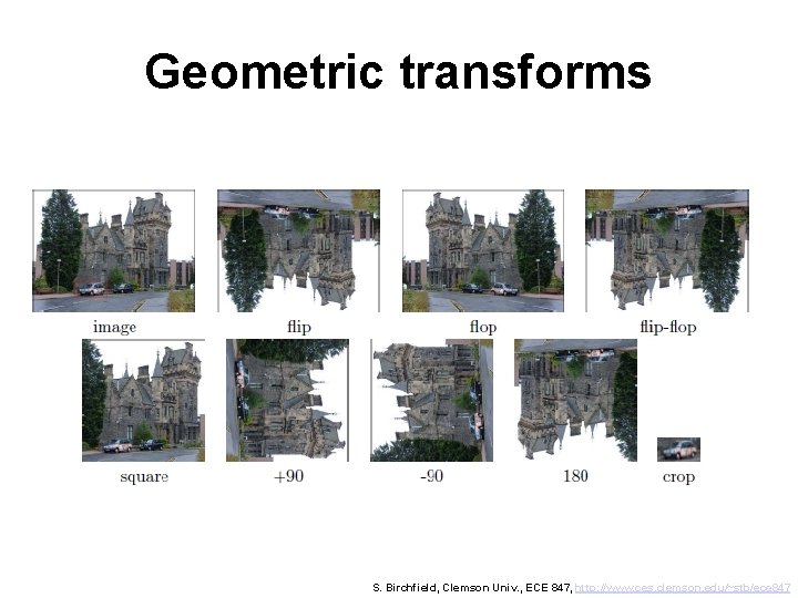 Geometric transforms S. Birchfield, Clemson Univ. , ECE 847, http: //www. ces. clemson. edu/~stb/ece