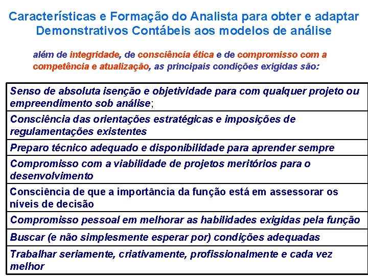 Características e Formação do Analista para obter e adaptar Demonstrativos Contábeis aos modelos de