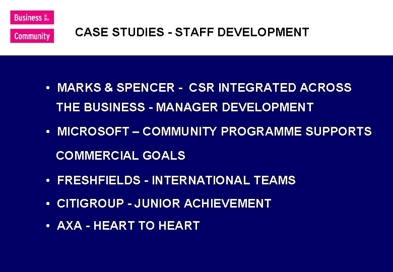 CASE STUDIES - STAFF DEVELOPMENT • MARKS & SPENCER - CSR INTEGRATED ACROSS THE