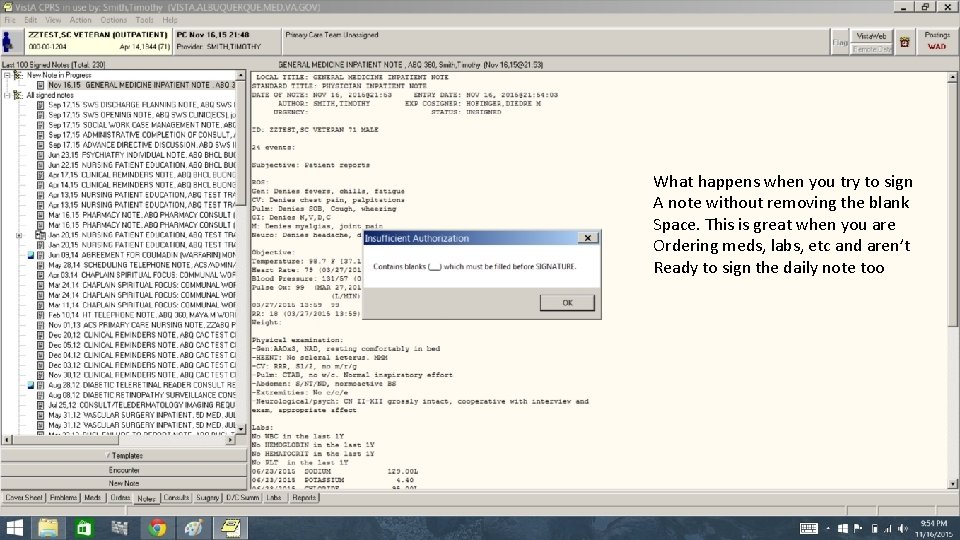 What happens when you try to sign A note without removing the blank Space.