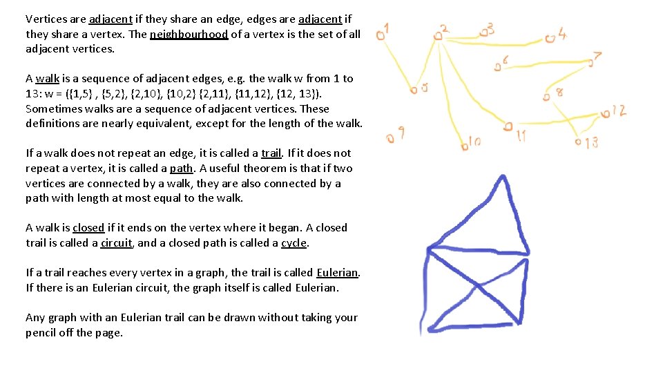 Vertices are adjacent if they share an edge, edges are adjacent if they share