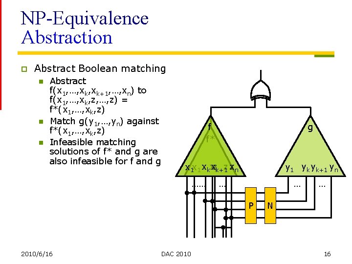 NP-Equivalence Abstraction p Abstract Boolean matching n n n Abstract f(x 1, …, xk+1,