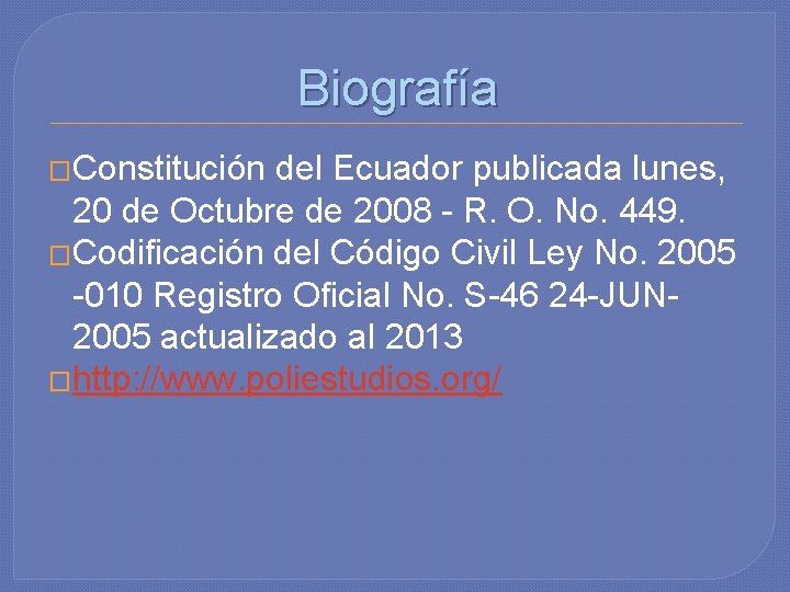 Biografía �Constitución del Ecuador publicada lunes, 20 de Octubre de 2008 - R. O.