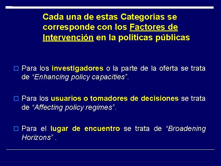 Cada una de estas Categorías se corresponde con los Factores de Intervención en la Cada una de estas Categorías se corresponde con los Factores de Intervención en la