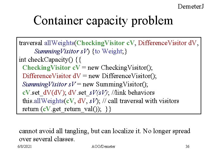 Demeter. J Container capacity problem traversal all. Weights(Checking. Visitor c. V, Difference. Visitor d.