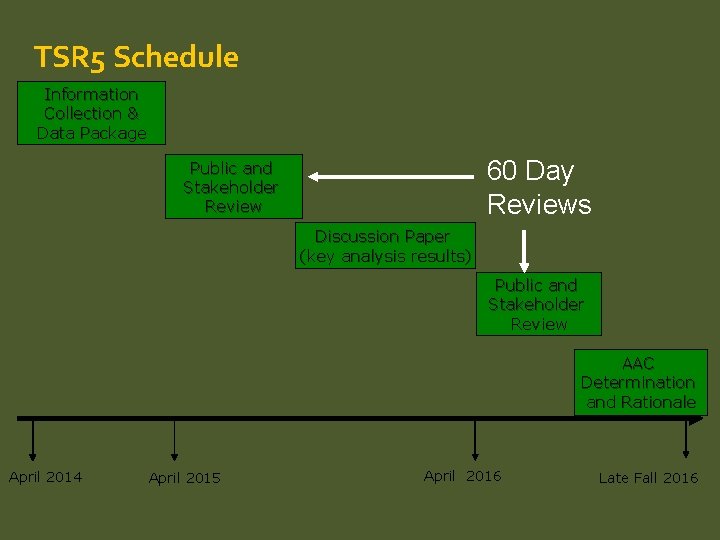 TSR 5 Schedule Information Collection & Data Package 60 Day Reviews Public and Stakeholder