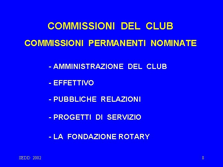 COMMISSIONI DEL CLUB COMMISSIONI PERMANENTI NOMINATE - AMMINISTRAZIONE DEL CLUB - EFFETTIVO - PUBBLICHE