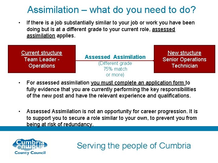 Assimilation – what do you need to do? • If there is a job