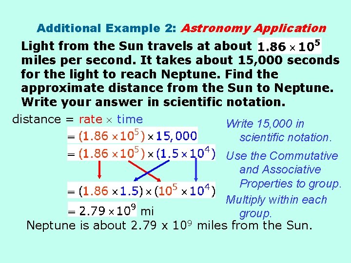 Additional Example 2: Astronomy Application Light from the Sun travels at about miles per