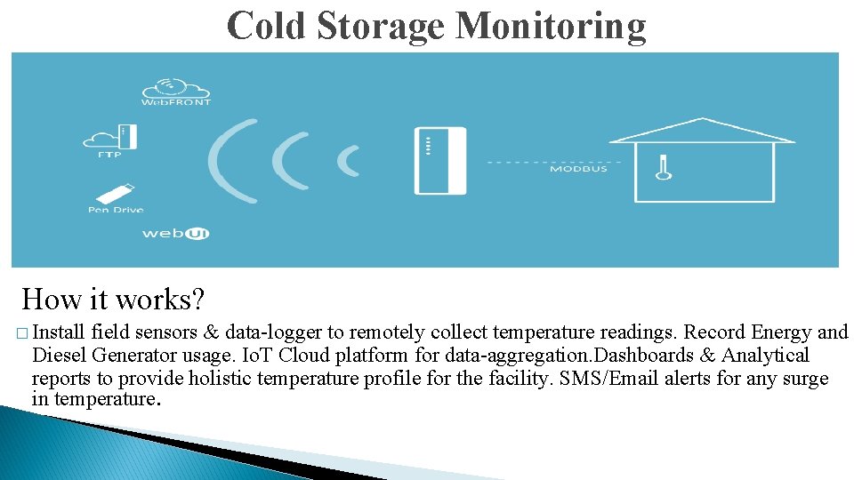 Cold Storage Monitoring How it works? � Install field sensors & data-logger to remotely