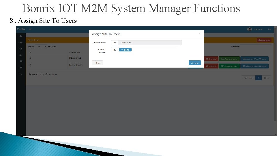 Bonrix IOT M 2 M System Manager Functions 8 : Assign Site To Users