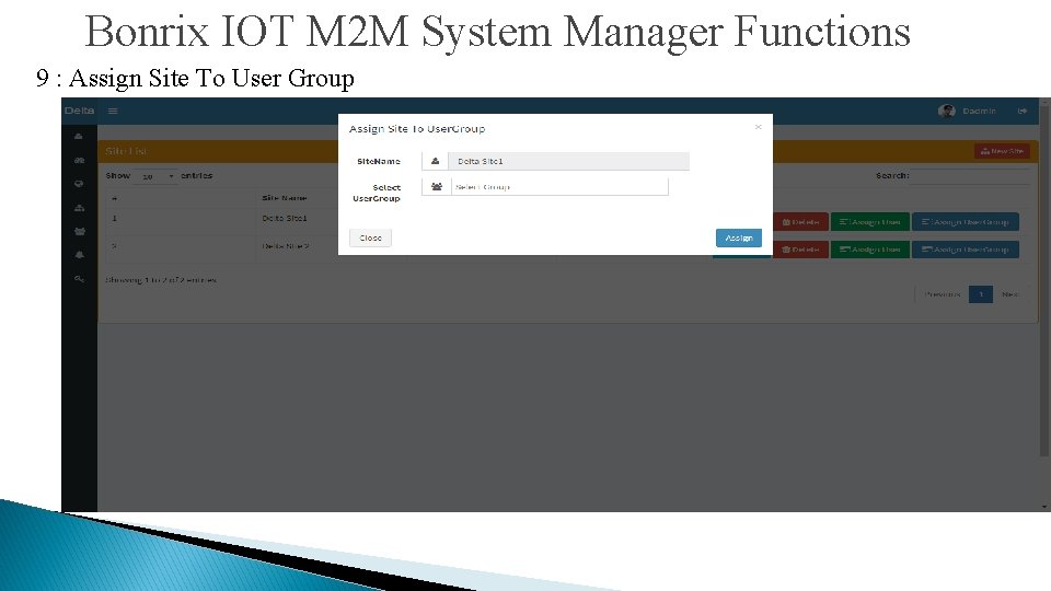 Bonrix IOT M 2 M System Manager Functions 9 : Assign Site To User
