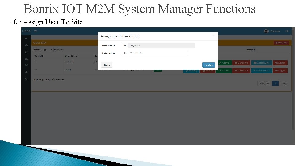 Bonrix IOT M 2 M System Manager Functions 10 : Assign User To Site